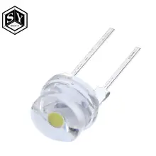Novo led f8 8mm 0.5w 3.0-3.2v, chapéu de palha, lâmpada led branca super brilhante, 10 peças lâmpada led transparente grande angular, chapéu de estrangulamento led