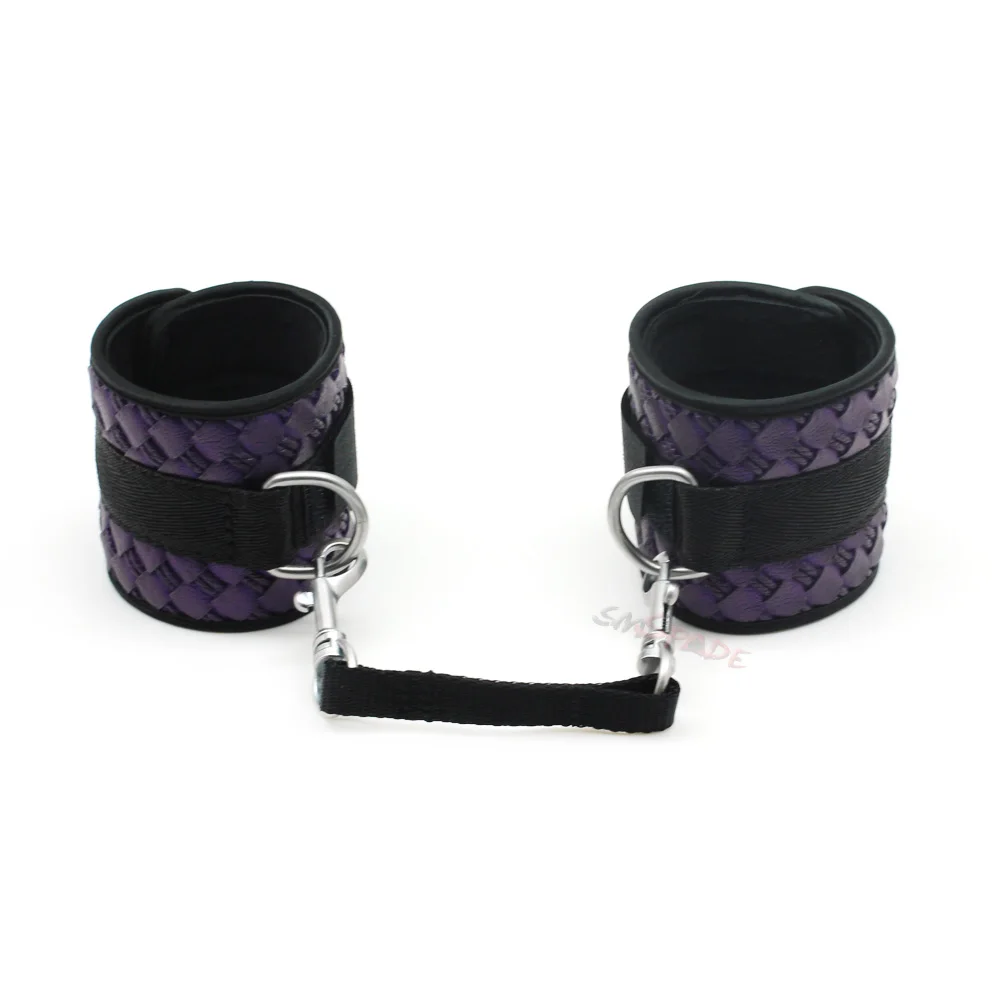 Smspade 23.5*7cm New Arrival Purple PU Bondage Handcuffs, Faux Leather