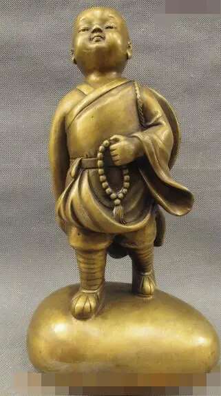 

S4209 12" Folk Chinese Bronze Buddhism Little Monk Palmer Buddha Statue Sculpture