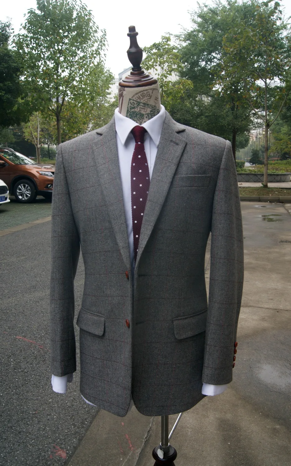 2017 New Designed Vintage Light Gray Plaid Herringbone jacket blazer