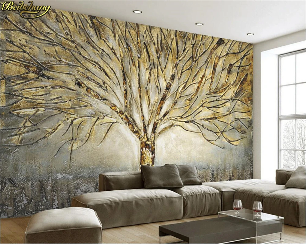 

beibehang Custom Photo Wallpaper Mural Abstract Tree Modern American Metal Embossed Oil Painting TV Background Wall paper