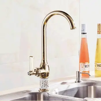 

Free Shipping golden Kitchen faucet 3 Color Brass Swivel Kitchen Sinks Faucet with ceramic basin Mixer Tap 9522