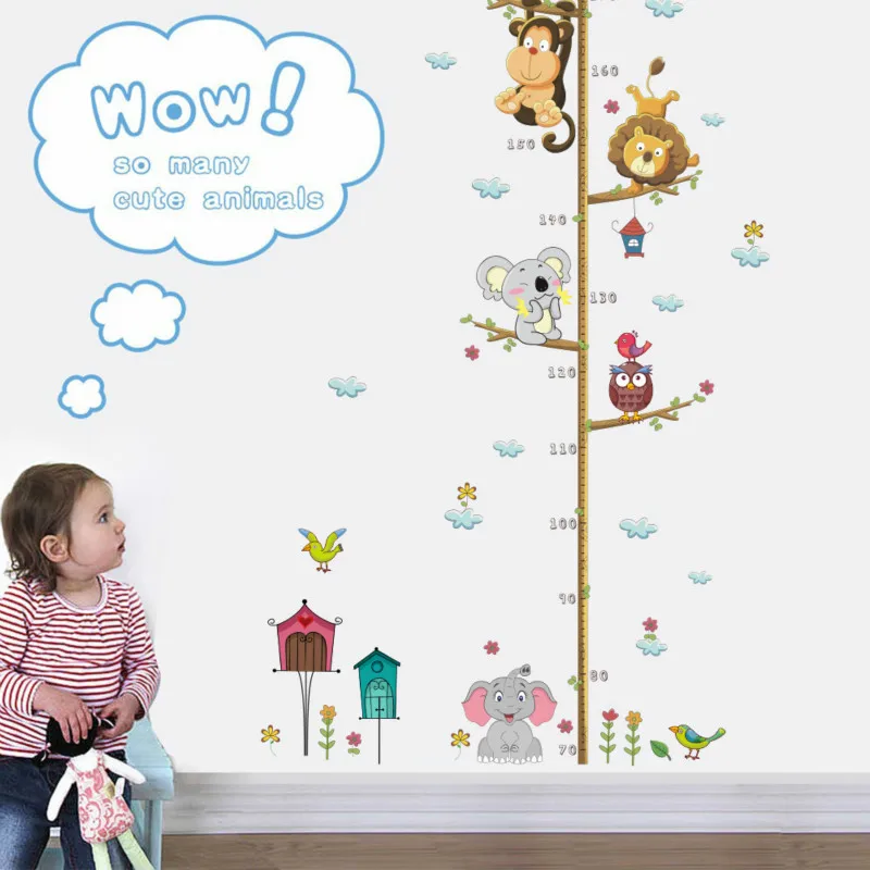 

Jungle Animals Lion Monkey Owl Height Measure Wall Sticker For Kids Rooms Growth Chart Nursery Room Decor Wall Decals Art