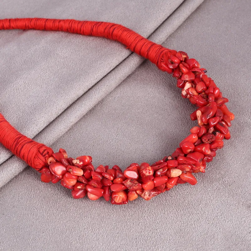 Женское колье чокер MINHIN из натурального красного камня кораллового цвета|necklace