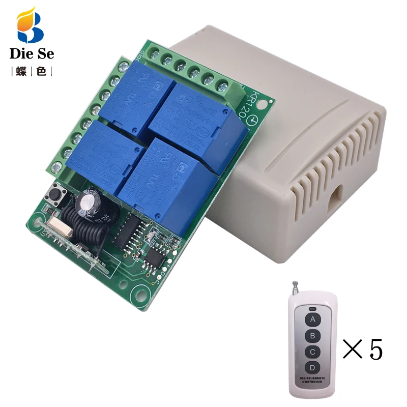 433MHz Universal Remote Control Relay 12V 4CH Relay Receiver Module RF 4 Button Remote Control Garage door light Switch 433MHz Universal Remote Control Relay 12V 4CH Relay Receiver Module RF 4 Button Remote Control Garage door light Switch