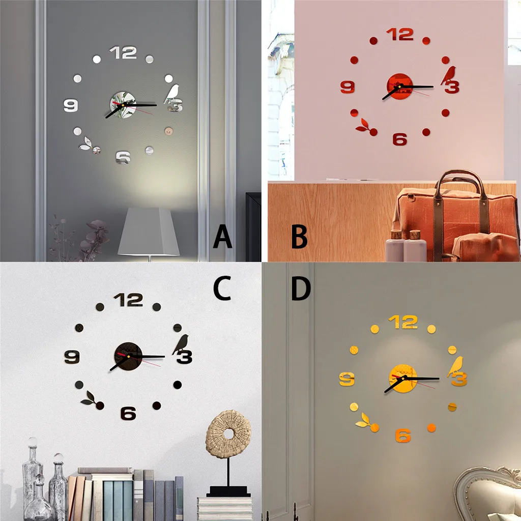 

2019 3D DIY Roman Numbers Acrylic Mirror Wall Sticker Clock Home Decor Mural Decals Wall Clock Modern Design Reloj Pared