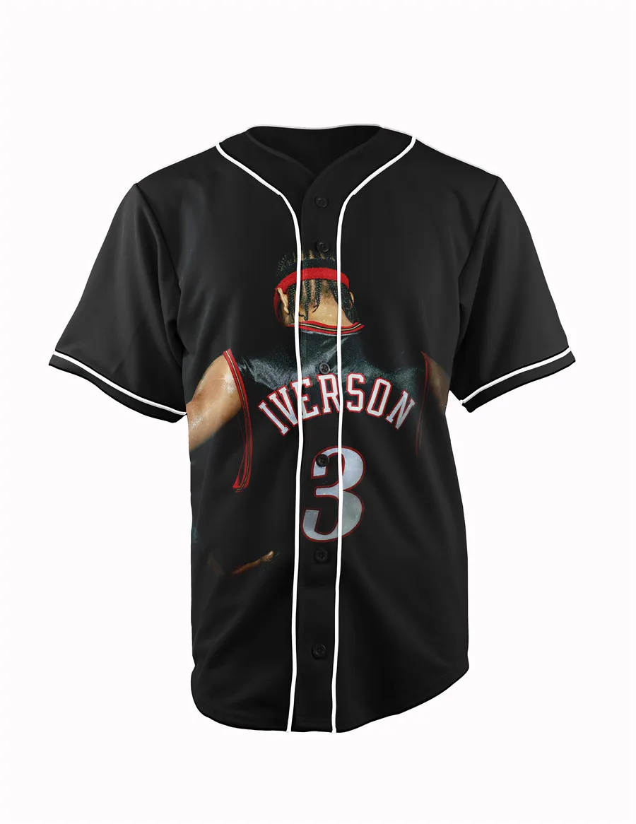 

Real US American Size Allen Iverson #3 high quality 3D Sublimation Print Button up Jersey plus size 3xl 4xl 5xl 6xl