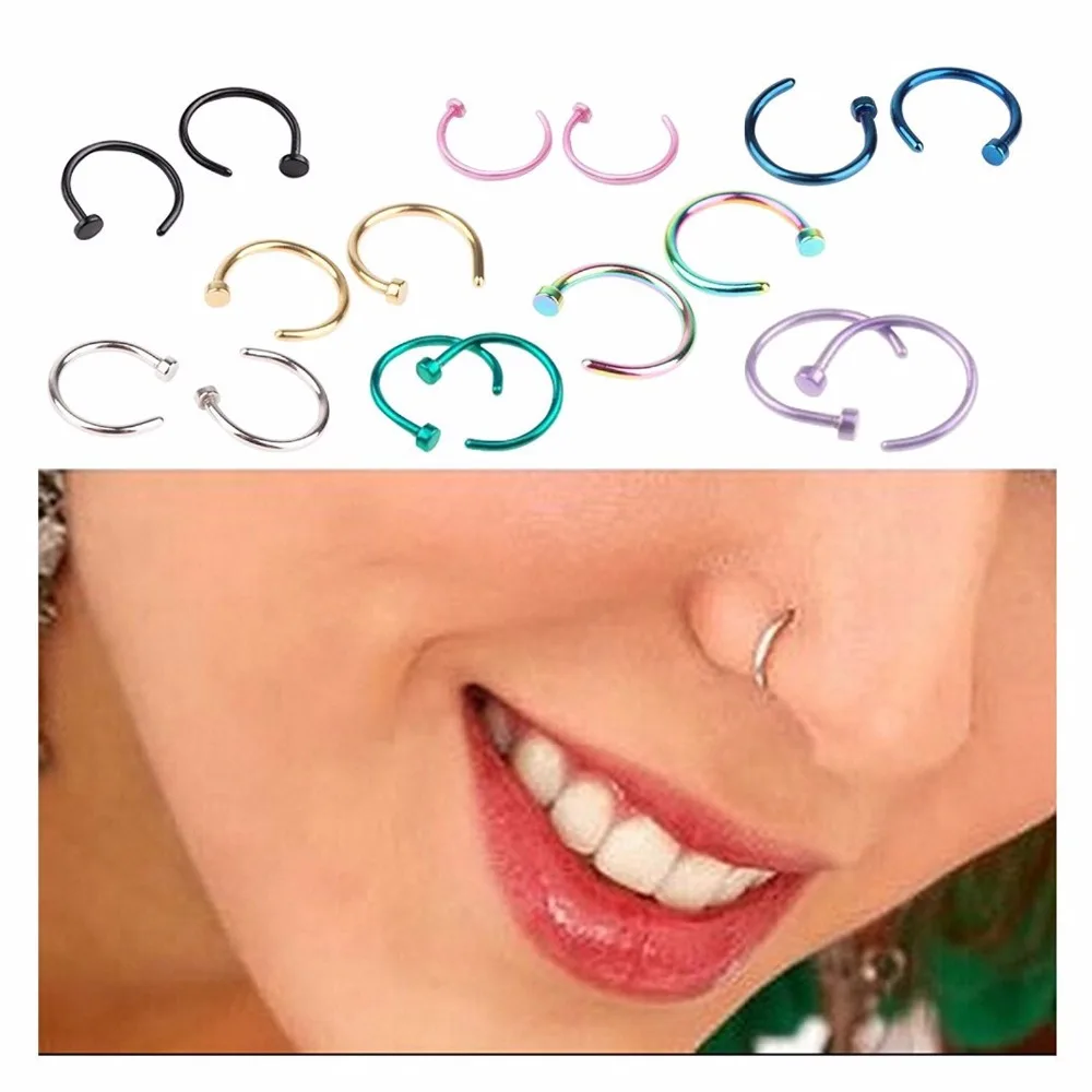 Modrsa 2pcs Titanium Fake Nose Ring C Clip Lip Piercing Nose Hoop Rings