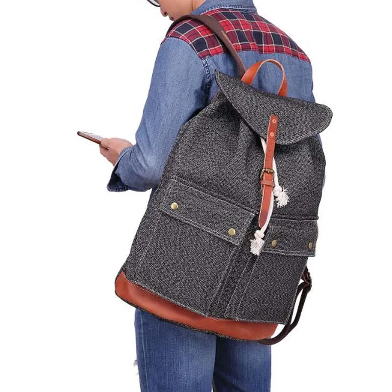 

Unisex Sturdy Canvas Backpack Large School Rucksack Men Drawstring Backpacks Travel Shoulder Bagpack Teenagers Laptop Back Pack