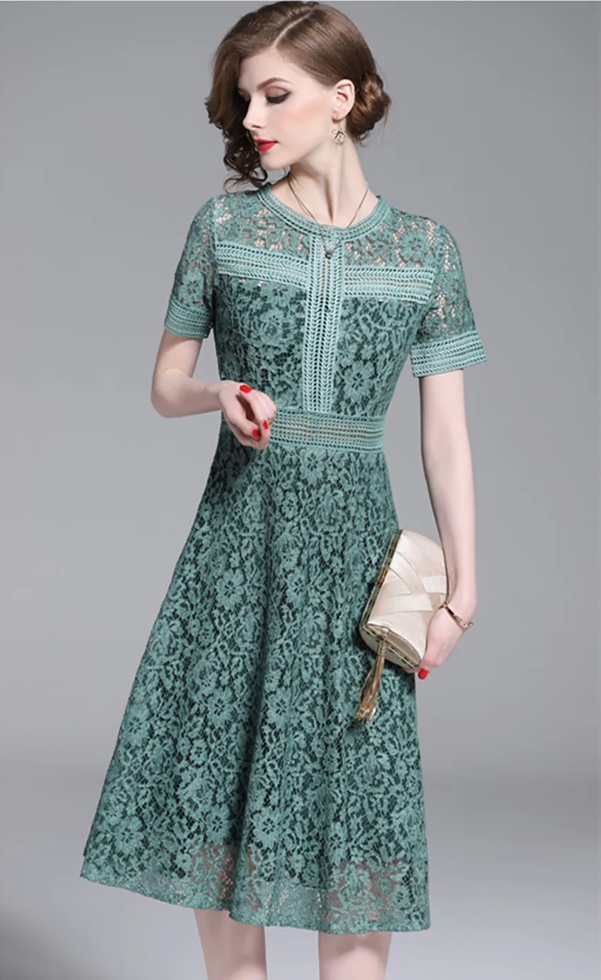 HAMALIEL S XXL высокое качество женское платье Vestidos летнее зеленое открытое кружевное