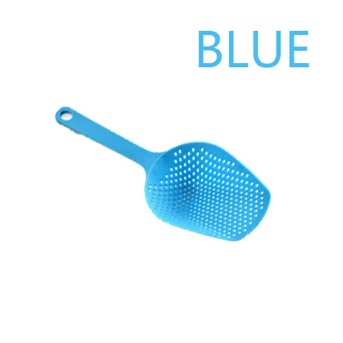 Vegetable Strainer Cooking Shovels Vegetable French Fries Strainer Scoop Nylon Spoon Large Colander Soup Filter Kitchen Tools - Color: BLUE