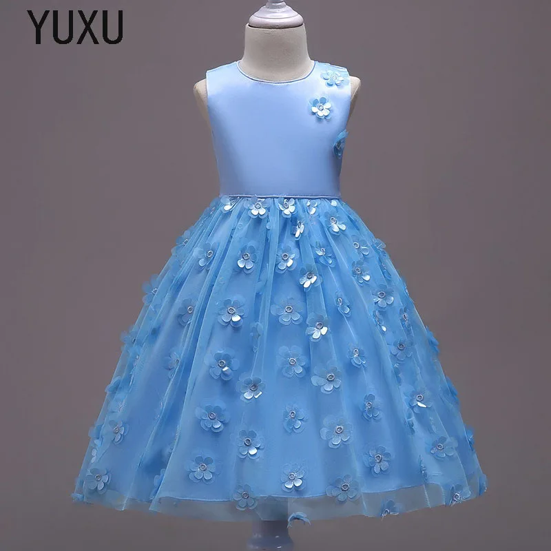 

2018 Flower Girl Lace appliques Dress Kids Dresses for Girl Princess birthday Party Ball Gown Children Christmas communion Wear