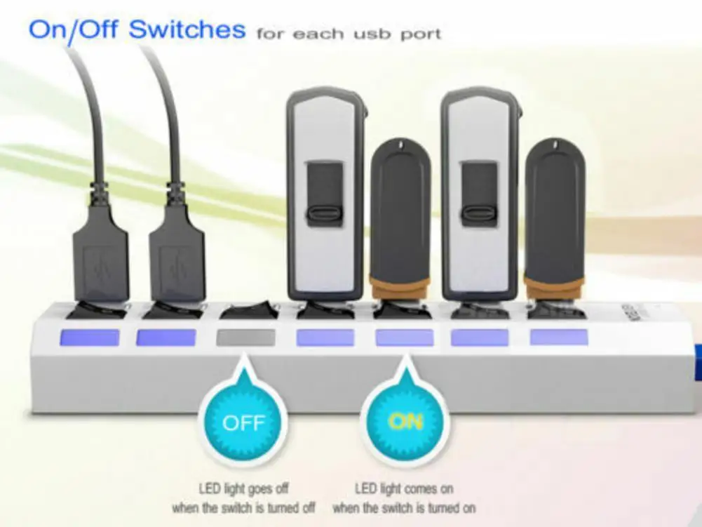 7 Ports usb 2.0 hub High Speed 480 Mbps Adapter usb splitter Hub 2.0 With Power on off Switch For ipad Laptop Computer phone