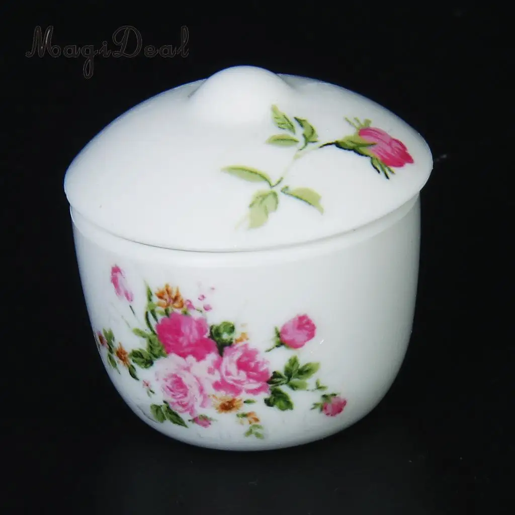 MagiDeal 3Pcs Doll House Kitchen Miniature Casserole Pot Bowl Lid with Floral Pattern for Interior Room Model Kids Role Play