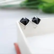 Высокое качество 925 стерлингового серебра клип на черный оникс женские черные серьги