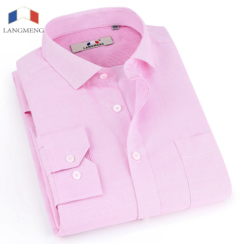 Meilleur Langmeng Marque 2017 Nouveau Printemps Casual Chemises Hommes Manches Longues 100% Pur Coton Slim Fit Hommes D affaires Shirt Chemisette Masculina