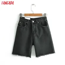 Tangada, женские джинсовые шорты с высокой талией, черные,, летние женские короткие джинсовые шорты, корейская мода, повседневные Брендовые джинсовые шорты FN77