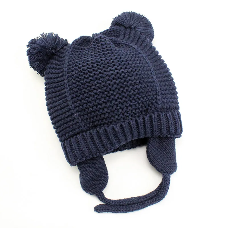 Детские шапки для девочек и мальчиков, мягкое вязаное, тёплое, зимнее, для детей, однотонные, защищающие уши, Детские шапочки