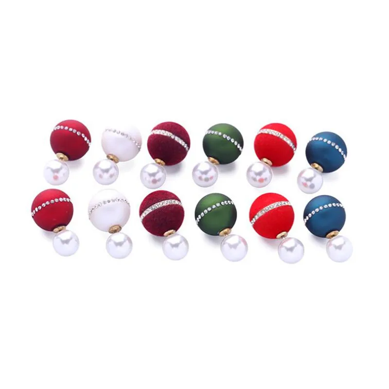 2017 Summer Style Simulated Pearl Stud Earrings Chic Multicolor Double Sided Ball Crystal