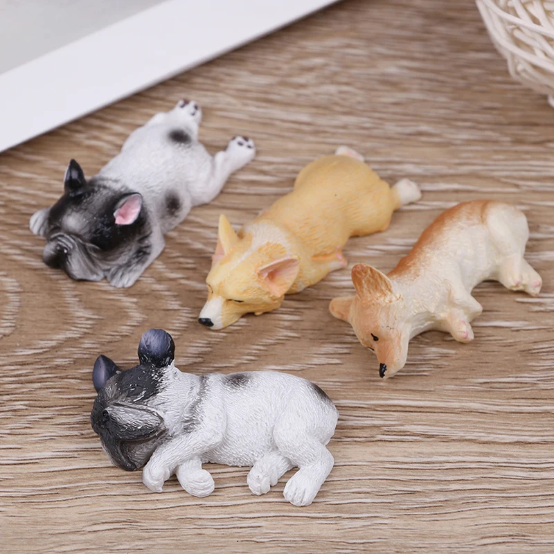 

2pcs Kawaii Miniatures Statuette Decoration Corgi Dog Toys Resin Kids Gift Japanese Landscape Sleepy Series Miniature Figurines