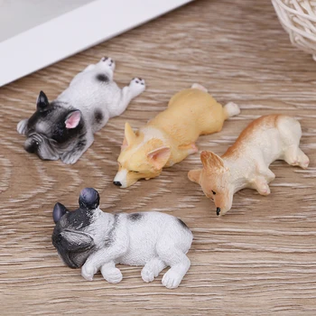 

2pcs Kawaii Miniatures Statuette Decoration Corgi Dog Toys Resin Kids Gift Japanese Landscape Sleepy Series Miniature Figurines