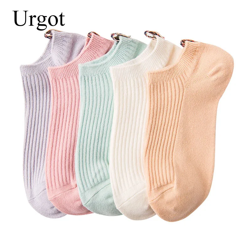 

Urgot 5 Pairs Women's Socks Candy Color Short Tube Shallow Mouth Short Socks Female Spring Summer Pure Cotton Boat Socks