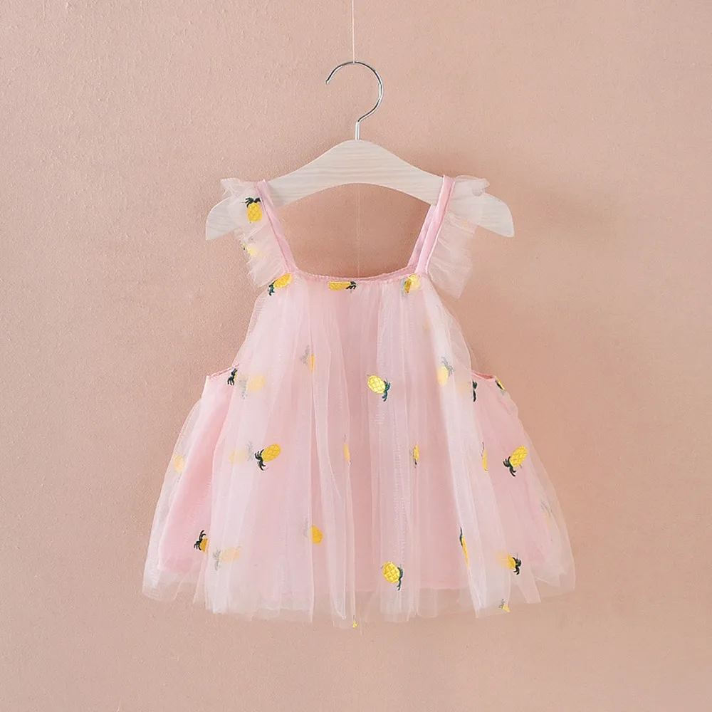 Новинка года; модная Милая одежда для малышей Детские платья вышитая юбка без рукавов с ананасом для девочек платье для маленьких От 0 до 3 лет