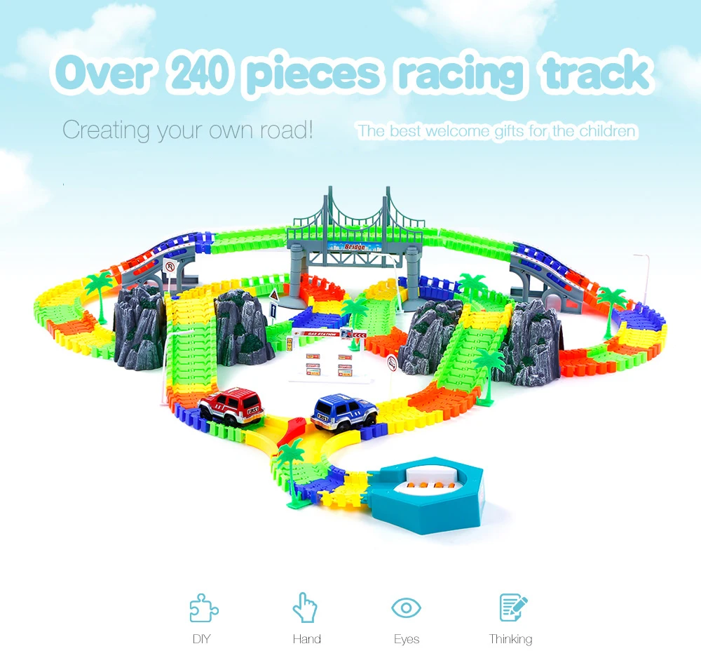 

240Pcs Racing Track Toy Flexible Racing Track with Car Race Track Bend Flash Track Rollercoaster Vehicle Car Toys Gifts for Kids