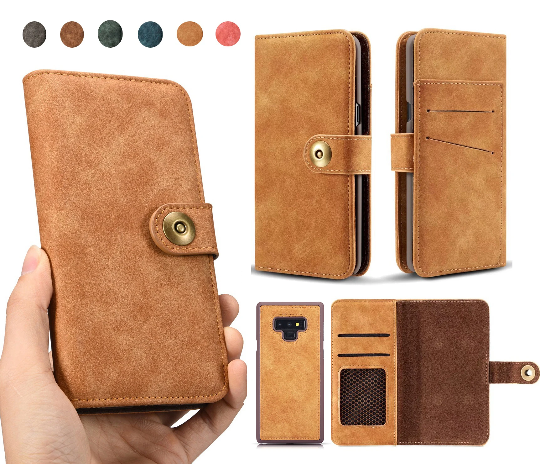 

Removable Magnetic Back Leather Cover for Samsung Galaxy NOTE9 NOTE8 S9 S8 Plus S7 Edge Case Card Wallet Album Flip Portable Hot