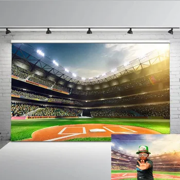 

Neoback Green Baseball Backdrop Sports Football Photography Backdrop Filed Match Soccer Audience Birthday Backdrops