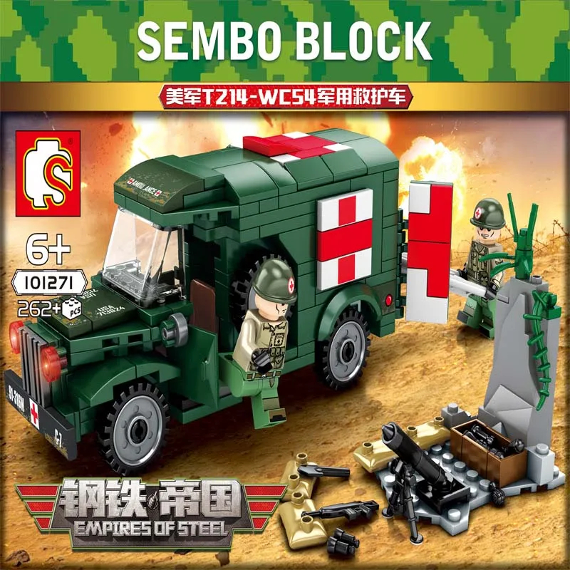 

Sembo WW2 Military Ambulance Car Vehicle Building Blocks Army Truck Diy Building Blocks Bricks Boy Toys for Kids Birthday Gifts