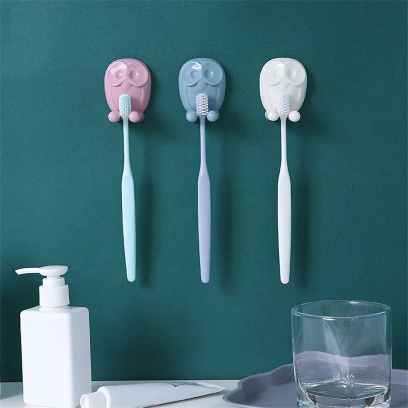 

High Quality Cartoon Owl Toothbrush Holder Multifunction Strong Adhesives Storage Rack Kitchen Bathroom Organizer Accessories