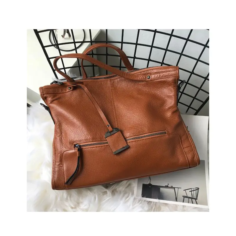 

WOONAM Women Fashion Genuine Calf Leather Large Boston Bag Top Handle Shoulder Bag WB618