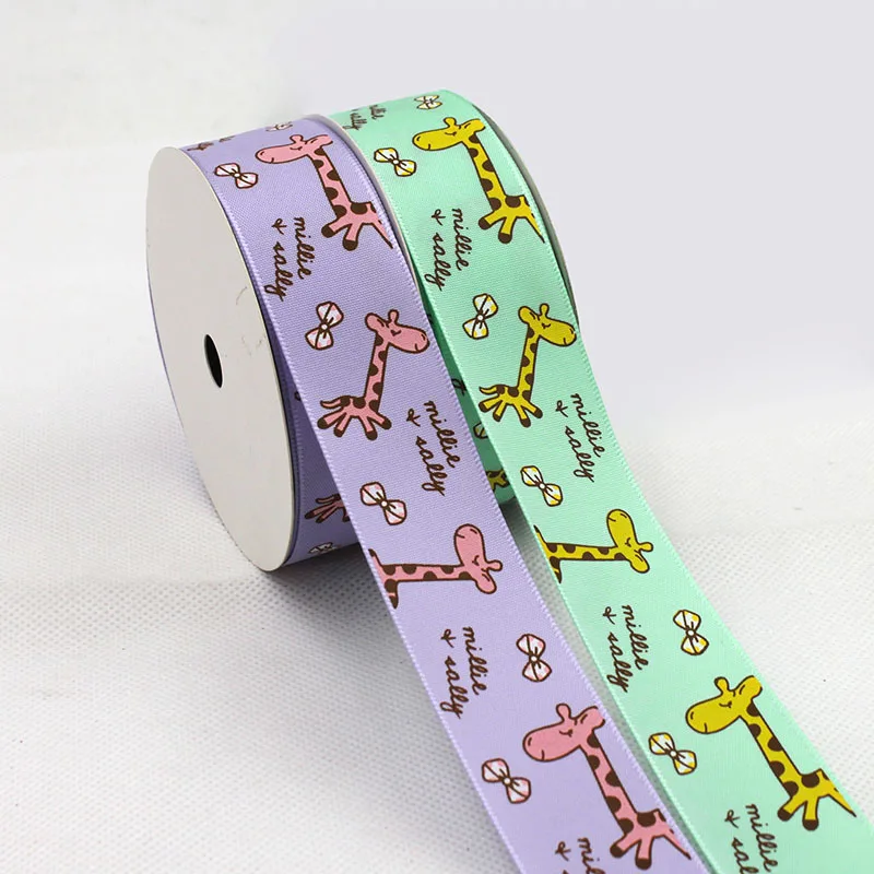 

[IuBuFiGo] 1"(25mm) Millie Giraffe Ribbon Printed Satin Ribbon For Decoration Gift Packing 10yard/lot