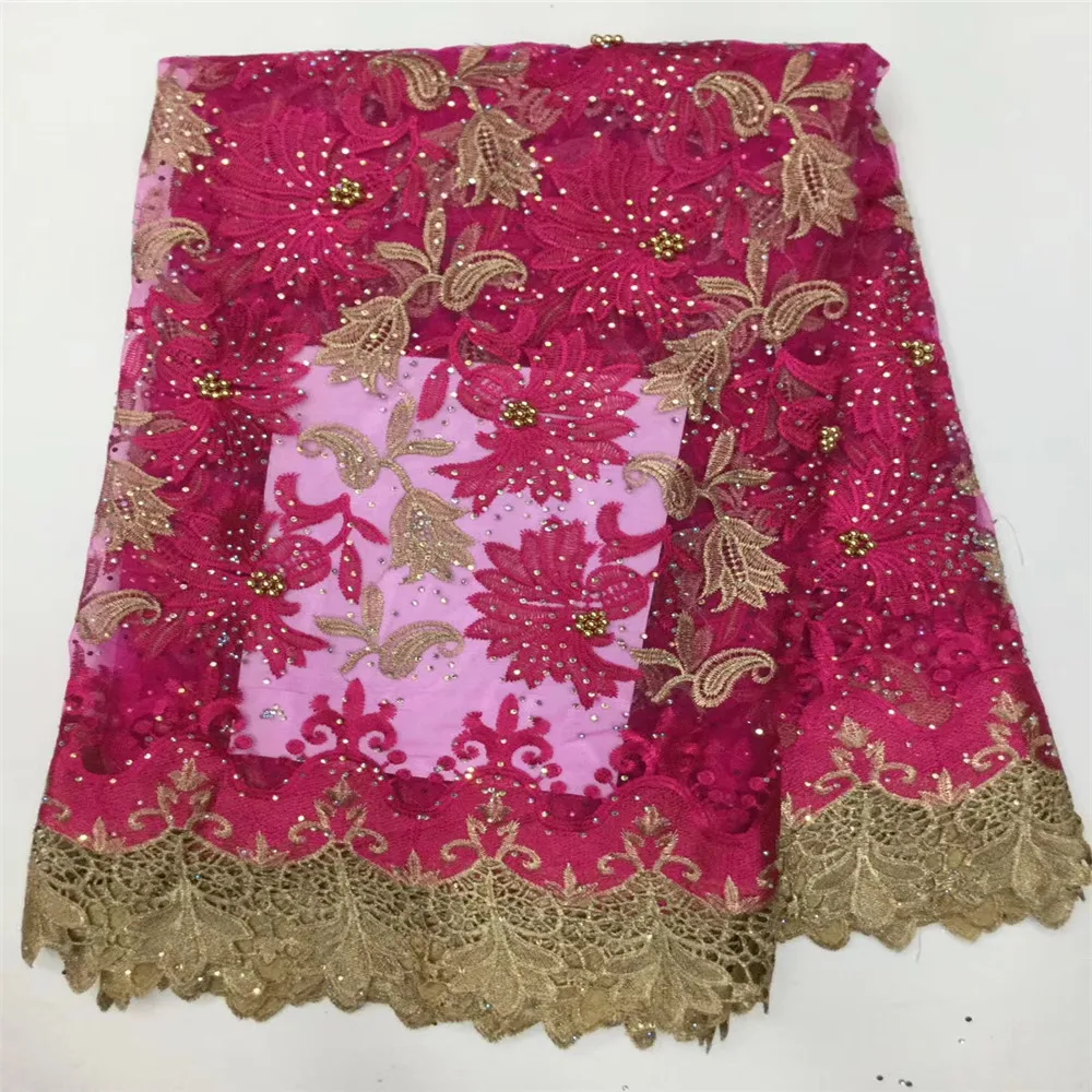 

HFX New Designs African French Lace Fabric High Quality Nigeria French Net Lace 2018 With Stones and Beaded For Women X349-2