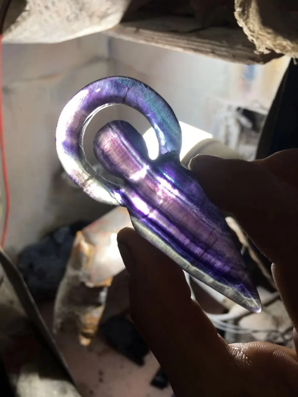 

1pc natural fluorite crystal hand carved angel goddess statuette wand point sorcery healing