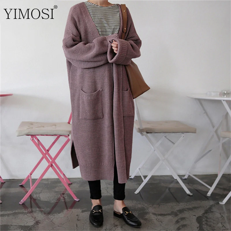 

Autumn Winter Long Cardigan Sweater 2019 Casual Long Sleeve Knitted Cardigan Pockets Cape Top Lady Loose Knitted Jacket Coats