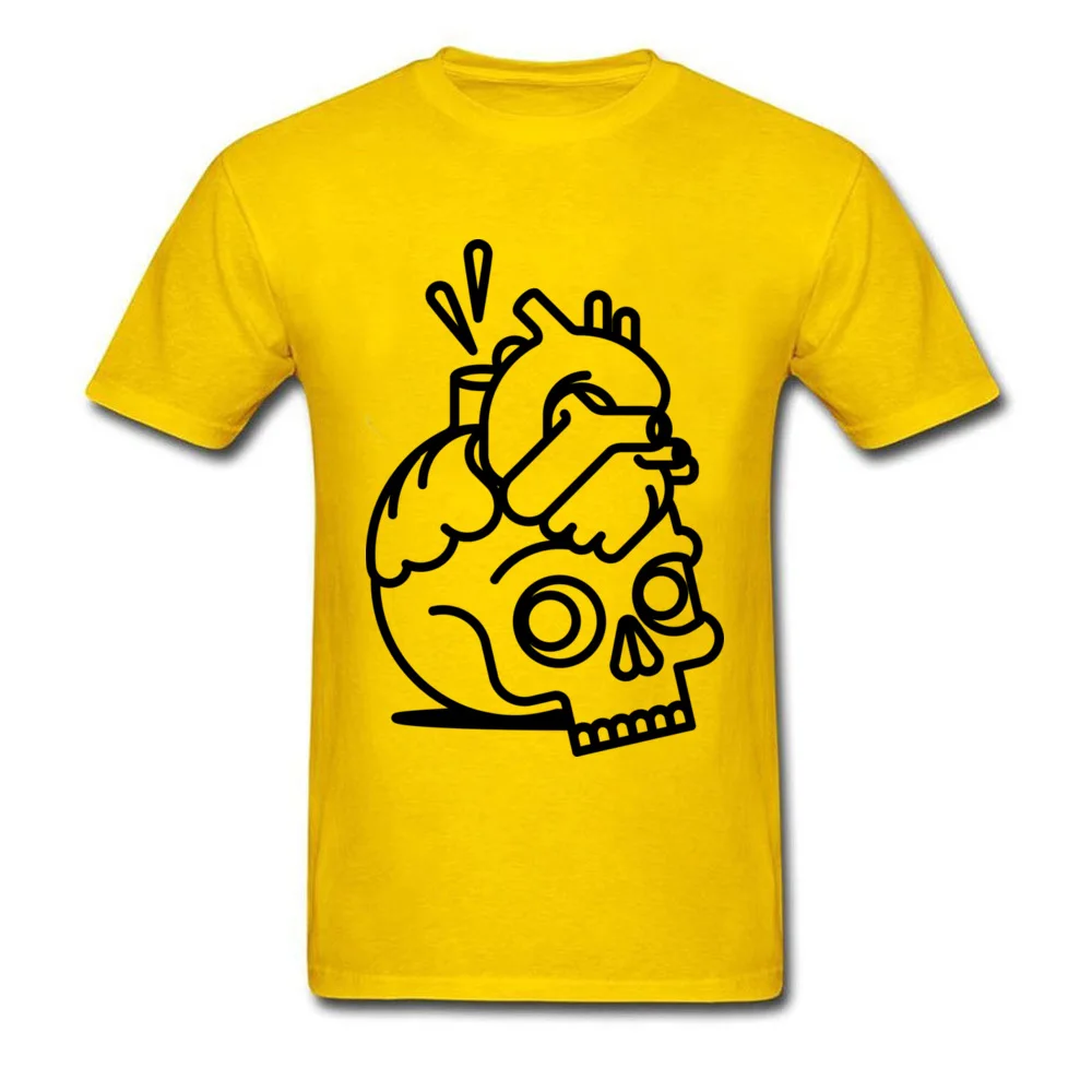 Skull Heart Men On Sale Group Tops T Shirt O Neck Lovers Day All Cotton T-shirts Casual Short Sleeve Sweatshirts Skull Heart yellow