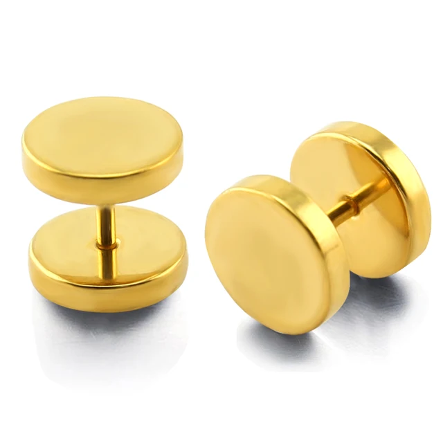 Stainless Steel Ear Studs Earring Piercing Fake Plug Tunnel Stainless Steel Ear Studs Earring Piercing Fake Plug Tunnel Stretcher Gold Plating 8mm Or
