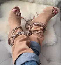 New arrival apricot black women short suede leather boots peep toe chain wrap high heels pumps party dress shoes size 34 to 42 New arrival apricot black women short suede leather boots peep toe chain wrap high heels pumps party dress shoes size 34 to 42