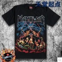 2017 Summer Men's 100% Cotton Black Short-Sleeve Hip Hop Punk T-shirt 3D Print Manowar Band Design Heavy Metal Rock Tees Plus Si