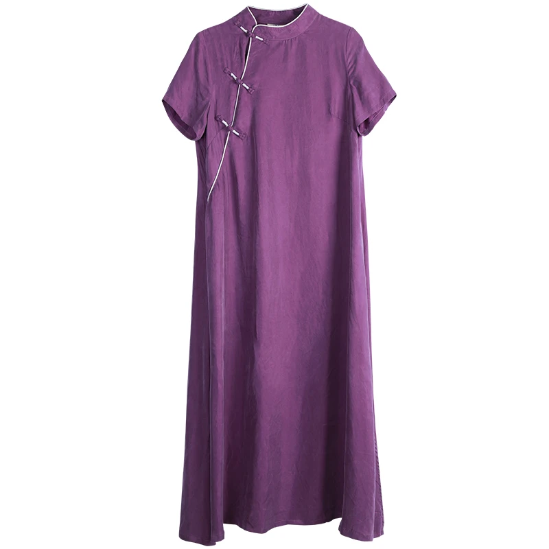 LZJN 2019 Summer New Women Copper Ammonia Slik Split Dress Ladies Casual Loose solid Maxi Dresses Slim Soft Touch Zen Dresses (12)