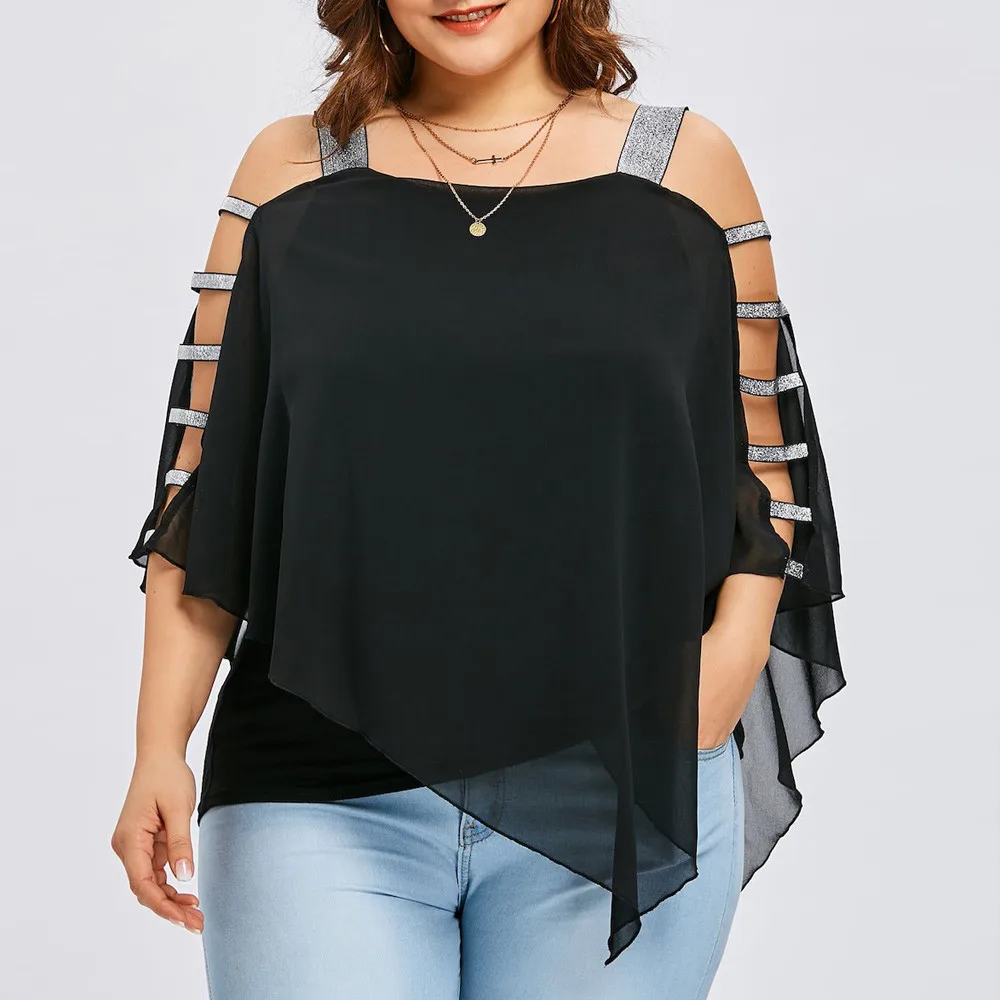 

2019 Summer Sexy Women T-Shirt Fashion Plus Size Ladder Cut Ladies Tee Shirt Overlay Asymmetric Strapless Tee Tops