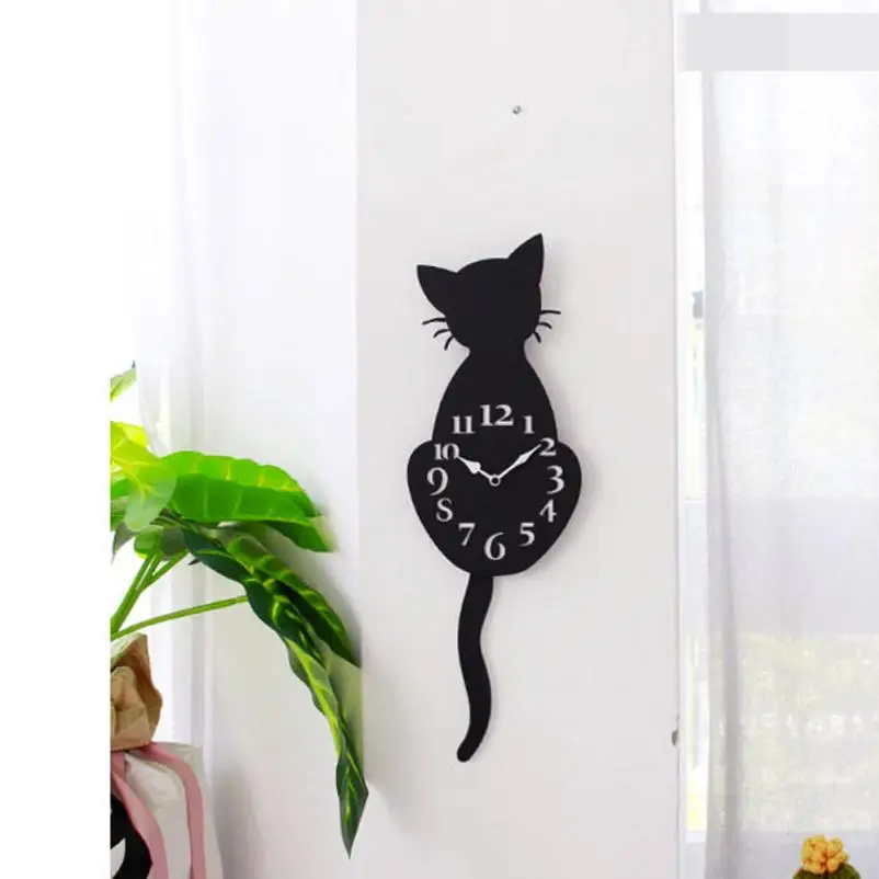 

Acrylic Fashion Creative Animal Graphics Clock Cartoon Cute Cat Wall Clock Home Decor Watch Way Tail Move Silence m17 30+