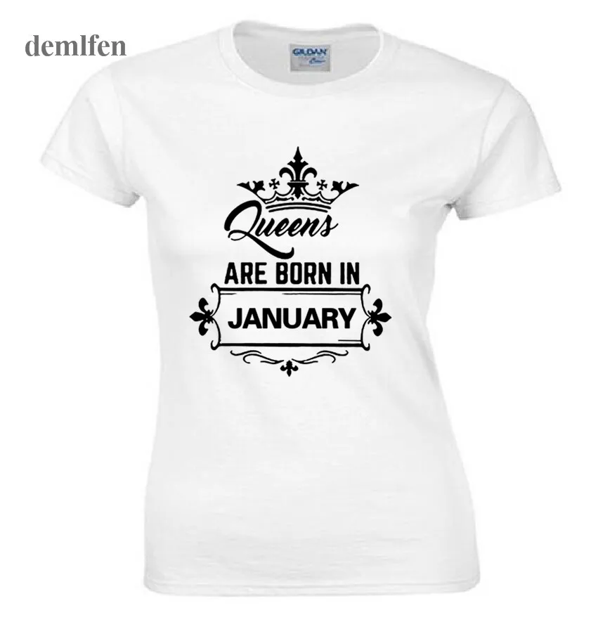 Забавные Queen рождаются в январе футболка Для женщин хлопок короткий рукав Футболка Футболки рубашка для девочек подарок на день рождения