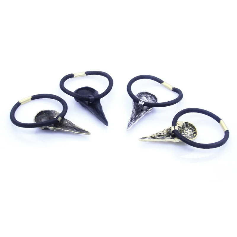 Punk Gothic Metal Crow Skull Hairband Pony Tail Holder Elastic Hair Rope Tie Headwear Women's Accessories hair accessory