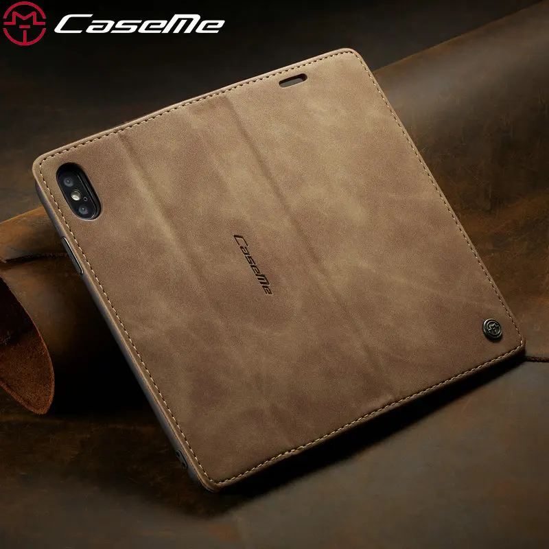 

CaseMe Original Leather Wallet Case For iPhone 8 7 6 Plus Magnetic Credit Card Money Slot Retro Wallet Case For iPhone xs max xr