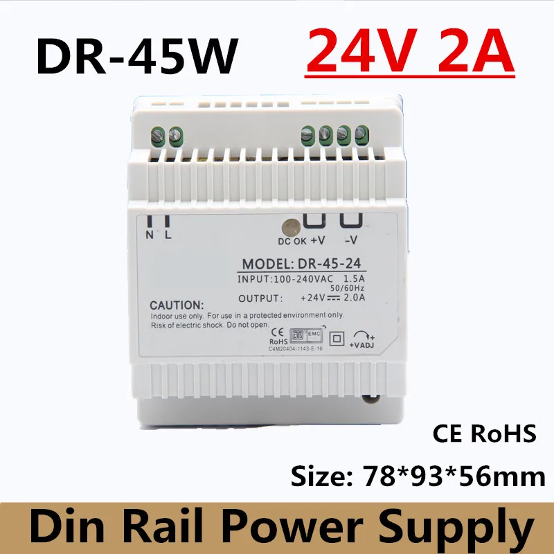(DR-45-24) montado en Riel Din fuente de alimentación 45 W transformador 110 V/220 V AC a DC 24 V 2A 45 w Salida fuente de alimentación 24 V (DR-45-24) montado en Riel Din fuente de alimentación 45 W transformador 110 V/220 V AC a DC 24 V 2A 45 w Salida fuente de alimentación 24 V