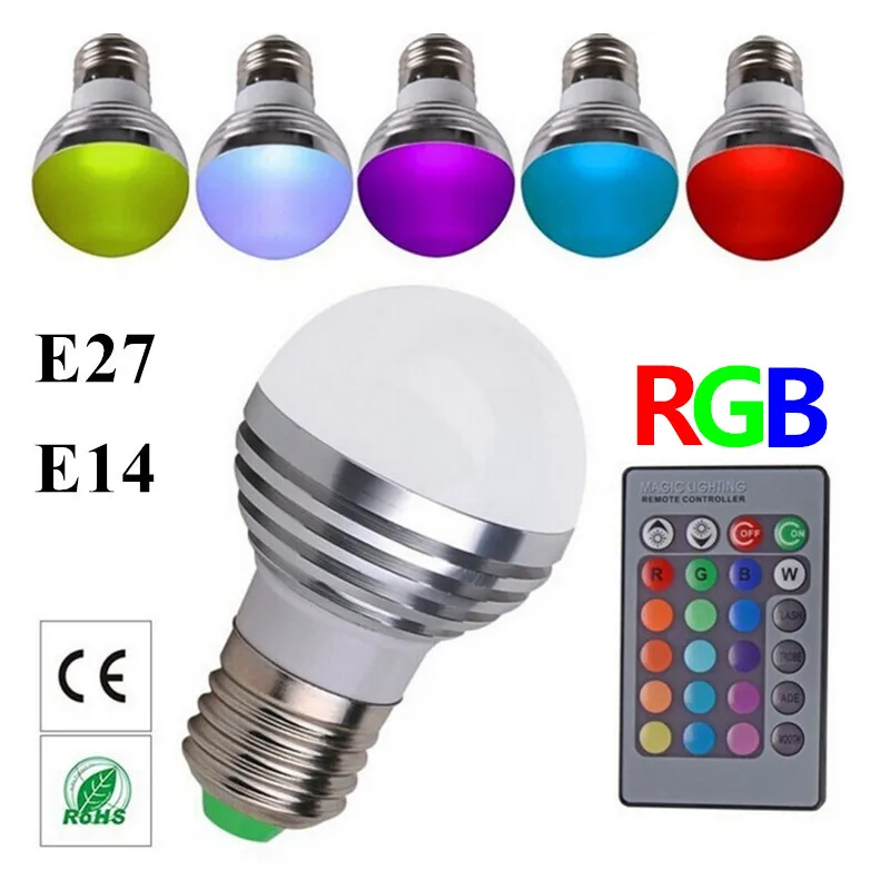 Светодиодная RGB лампа E27 E14 с пультом ДУ 16 цветов 110 В 220 В| |