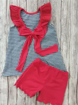 

summer outfits baby girls bowknot cute t shirt+red shorts 2 pcs sets kids sweet boutique children's clothing gxj